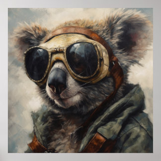 Poster Pilote Australien Koala Aviateur Art Aquarelle Rét
