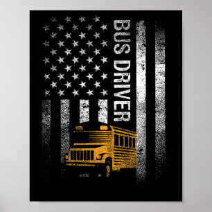Poster Pilote de bus Usa American Flag Funny Bus Driver C