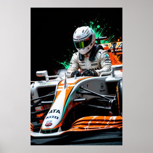Poster Pilote de Formule Un au volant d'une voiture prête (Devant)