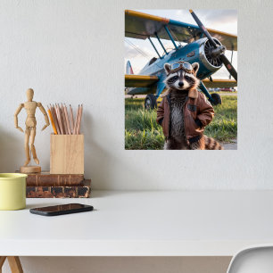 Poster Pilote de Raton Laveur Avion Drôle Animal de la Fa