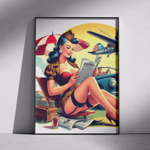 Poster Pilote Rétro Pin-up