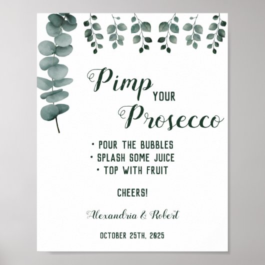 Poster Pimp your Prosecco Green Eucalyptus Mariage (Devant)