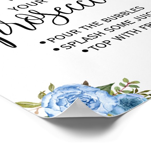 Poster Pimp your prosecco panneau de mariage floral bleu (Coin)