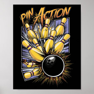 Poster Pin Action Strike Et Spare Bowling Alley Sports F