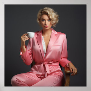 Poster Pin rose fille modèle Portrait Bureau femme