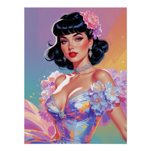 Poster Pin-up à ailes noires avec élégance florale bangla (Devant)