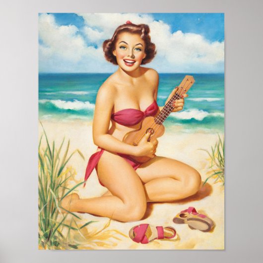 Poster Pin-up avec Ukulele Art (Devant)