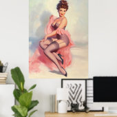 Poster Pin-up Beau En Rose (Bureau à domicile)