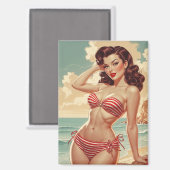 Poster Pin-Up Bruin Rood en Wit Bikini Magneet (Voorkant / Achterkant)