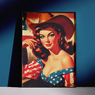 Poster Pin-up Cowgirl Américaine Rétro