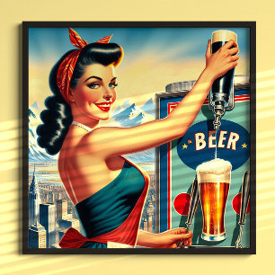 Poster Pin-up de bière rétro