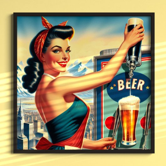 Poster Pin-up de bière rétro