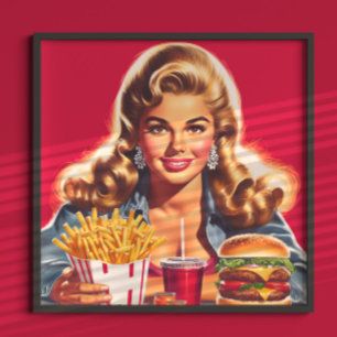 Poster Pin-up de fast-food vintage