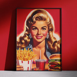 Poster Pin-up de fast-food vintage