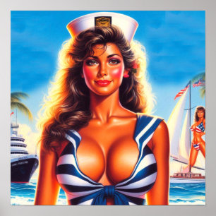 Poster Pin-up de marin des années 80