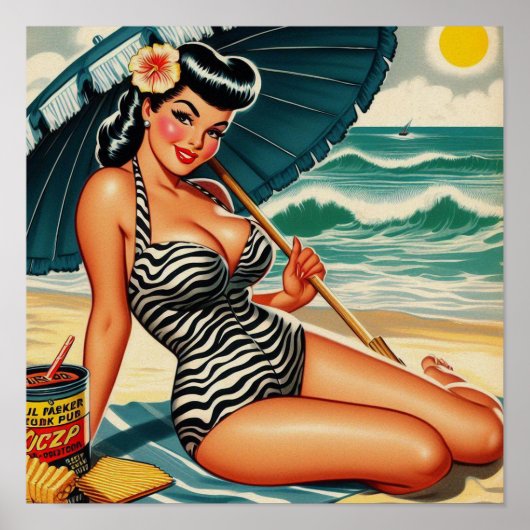 Poster Pin-up de plage estivale chaude (Devant)
