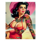 Poster Pin-up de plage tatouée (Devant)