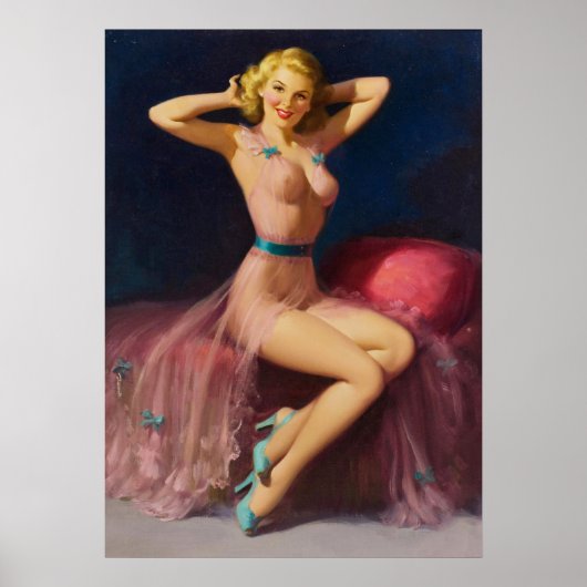 Poster Pin-up en rose jolie femme art (Devant)