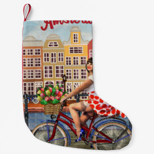 Poster: Pin-Up Girl Cycling. Kleine Kerstsok