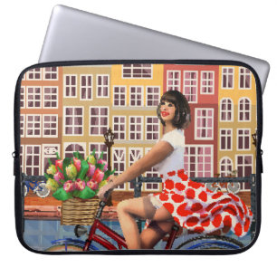 Poster: Pin-Up Girl Cycling. Laptop Sleeve