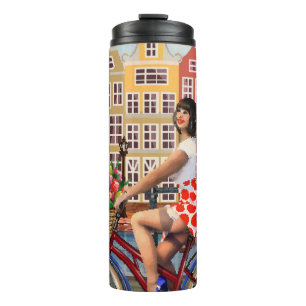Poster: Pin-Up Girl Cycling. Thermosbeker