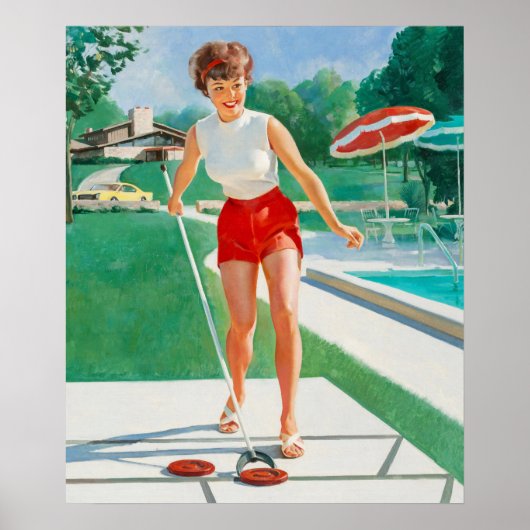 Poster Pin-up Jouer Shuffleboar Art (Devant)