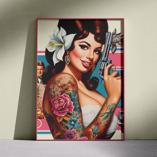Poster Pin-up pulp tatouée vintage