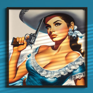 Poster Pin-up rétro Far West