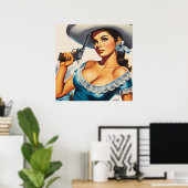Poster Pin-up rétro Far West (Bureau à domicile)