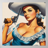 Poster Pin-up rétro Far West (Devant)