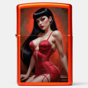 Poster Pin-up Sensual Brown in rode jurk