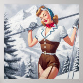 Poster Pin-up ski hiver vintage (Devant)
