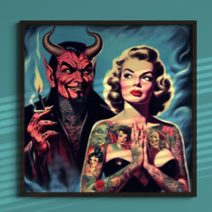 Poster Pin-up tatoué rétro diabolique