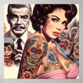 Poster Pin-up Tatouée Rétro (Devant)