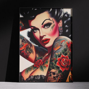 Poster Pin-up tatouée vintage sexy
