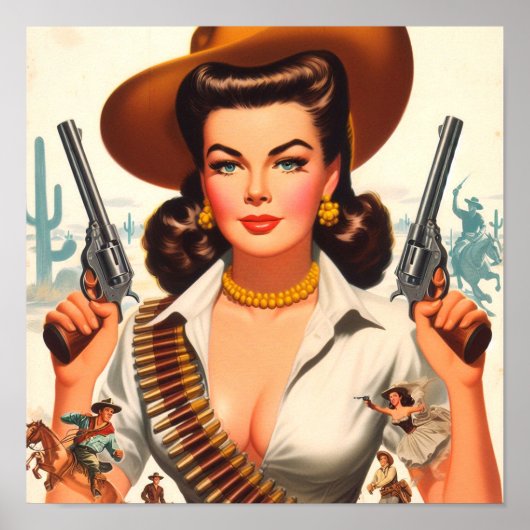 Poster Pin-up Western Vintage (Devant)