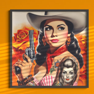 Poster Pin-up Western Vintage