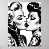 Poster Pin-ups s'embrassant rétro (Devant)