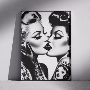 Poster Pin-ups s'embrassant rétro