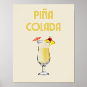 Poster Pina Colada Jaune Retro Cocktail