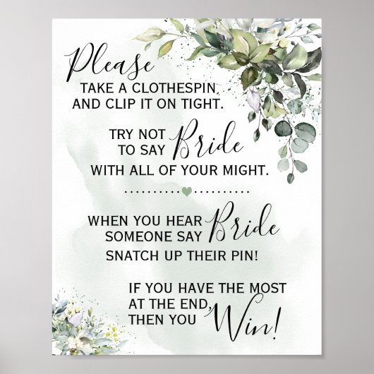 Poster Pince à linge Eucalyptus verdure pancarte de jeu (Devant)