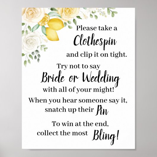 Poster Pince à linge Panneau de jeu de douche Citrons & R (Devant)