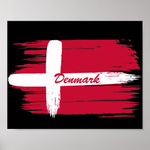 Poster Pinceau artistique Drapeau Danemark   