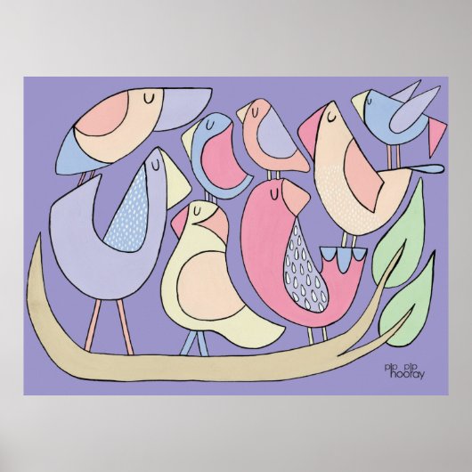 Poster Pinceau d'art violet ornithologie Illustration (Devant)