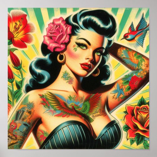 Poster Pinceau de tatouage rétro Old School (Devant)