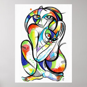 Poster Pinceau d'encre Amoureux des chats