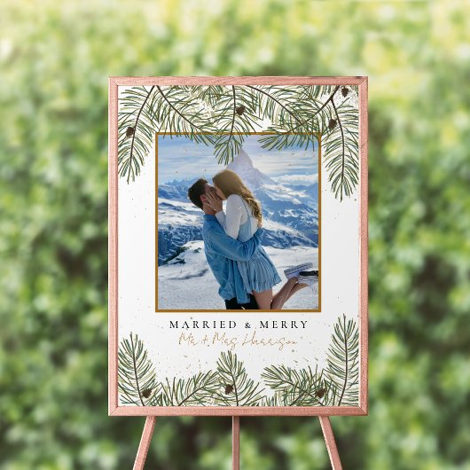 Poster Pine cône & Gold Noël Feuillage Mariage Bienvenue