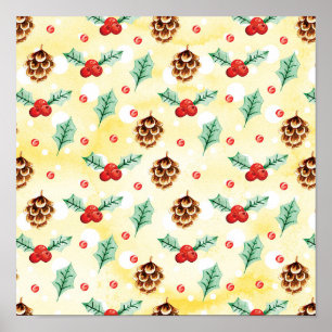 Poster Pine Cones et Motif de Noël Holly