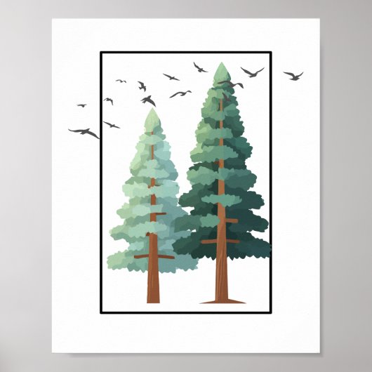 Poster Pine Forest Trees Minimalist Nature Illustration (Devant)