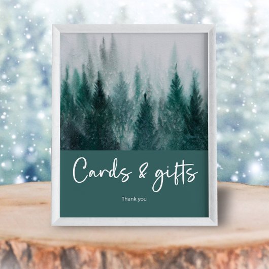 Poster Pine Tree Forest Aquarelle Cartes vertes et cadeau